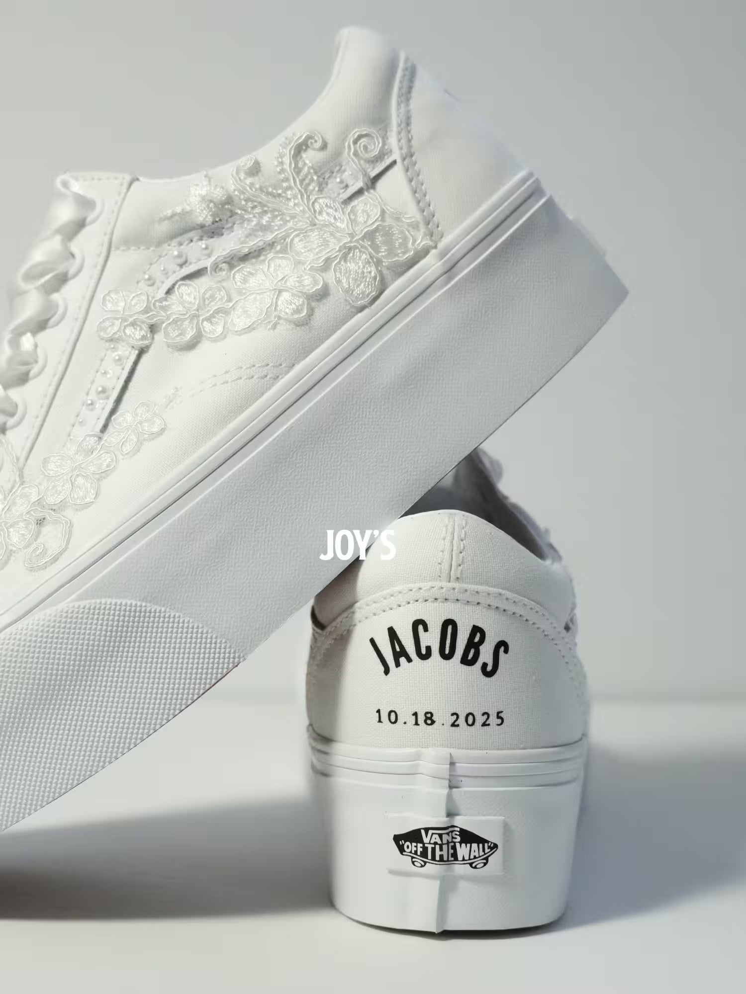 Wedding Sneakers Custom Embroidered Vans Canvas Platform