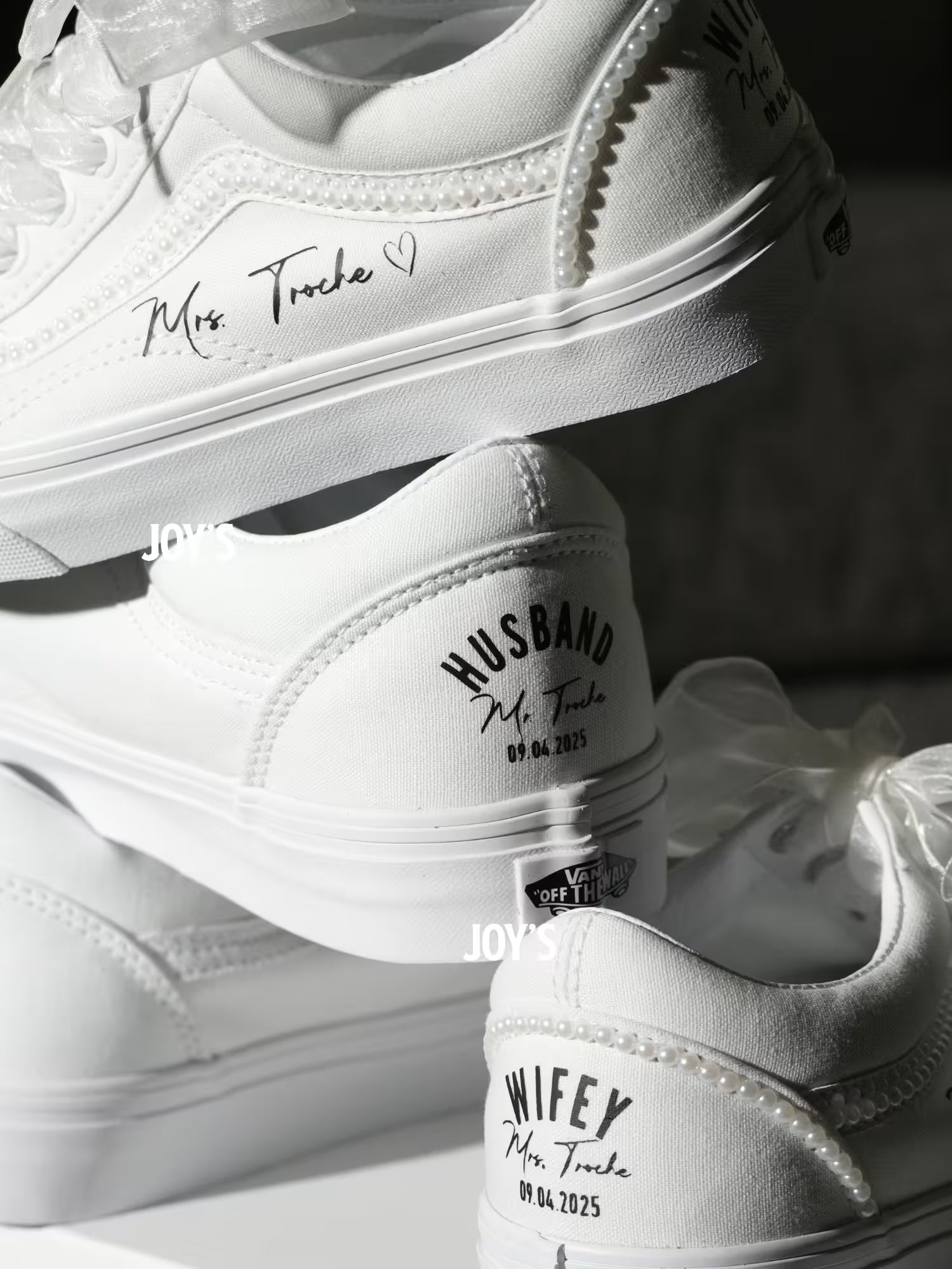 Wedding Sneakers Custom Pearl Canvas Vans