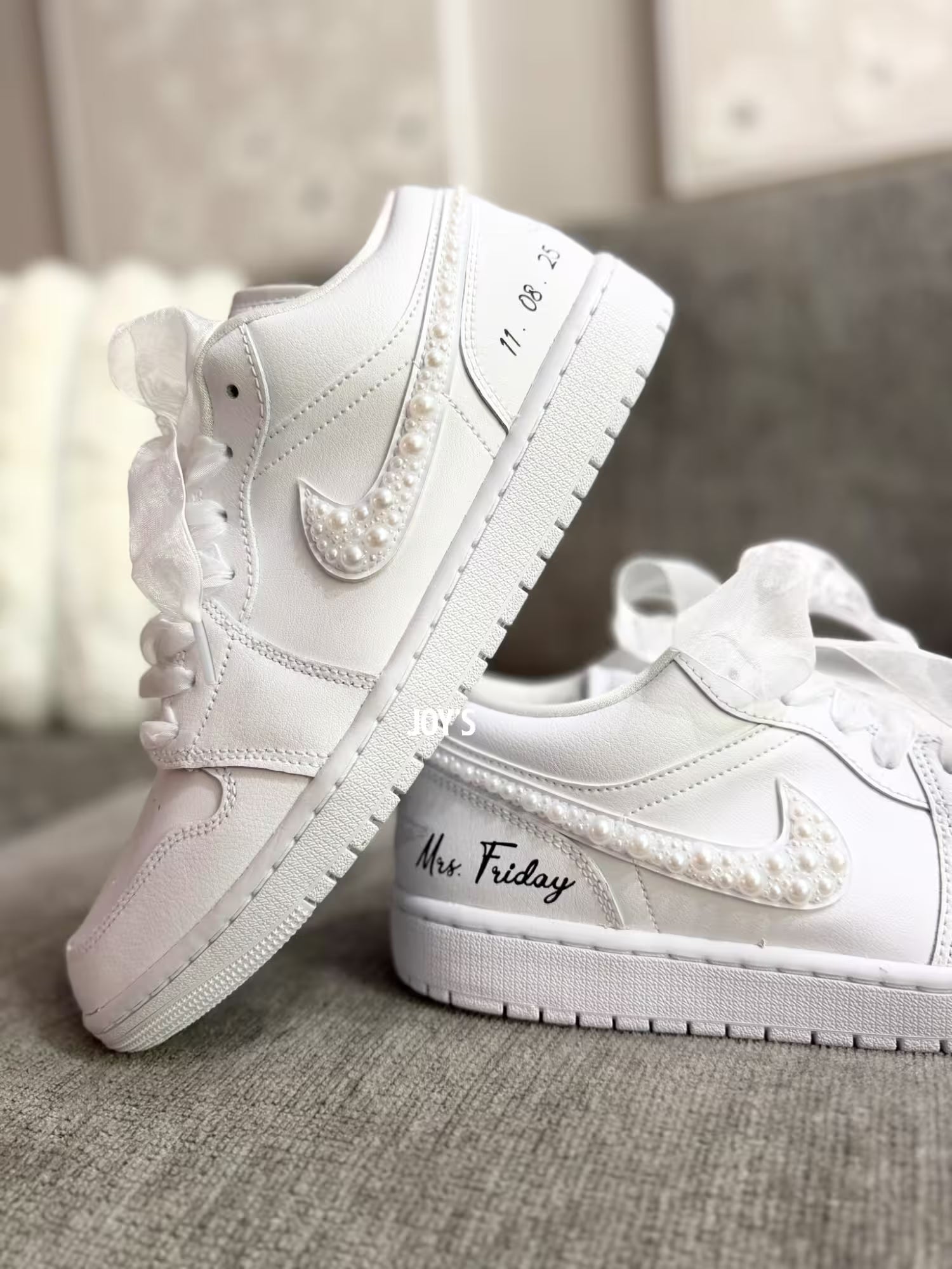 Wedding Sneakers Custom Air Jordan 1 Pearls