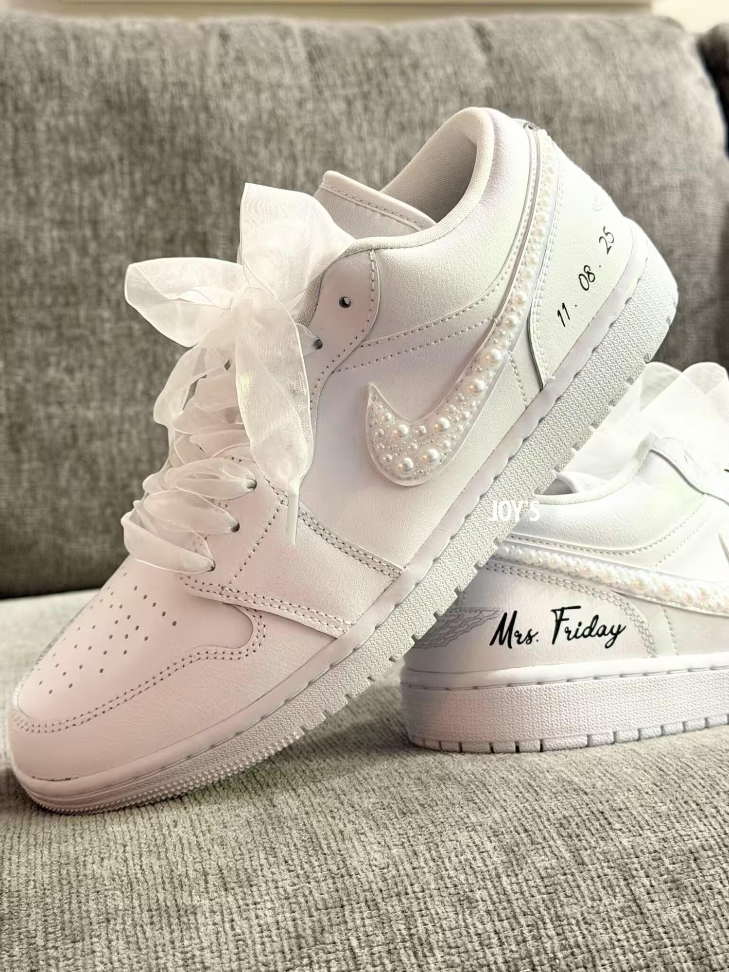 Wedding Sneakers Custom Air Jordan 1 Pearls