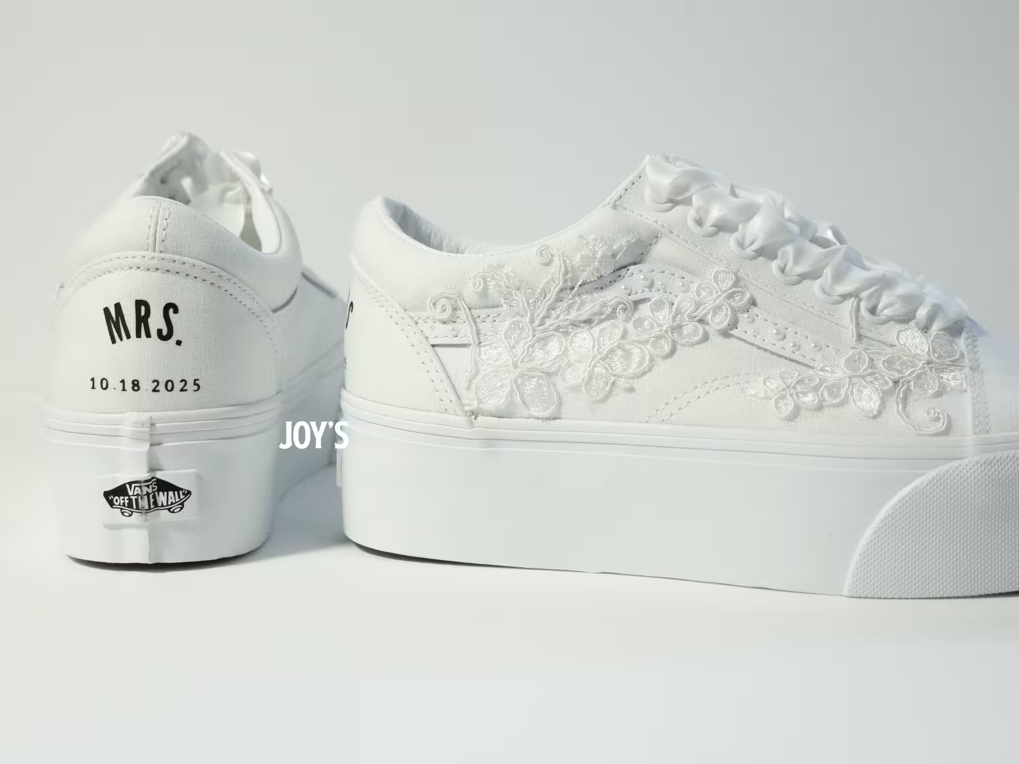 Wedding Sneakers Custom Embroidered Vans Canvas Platform