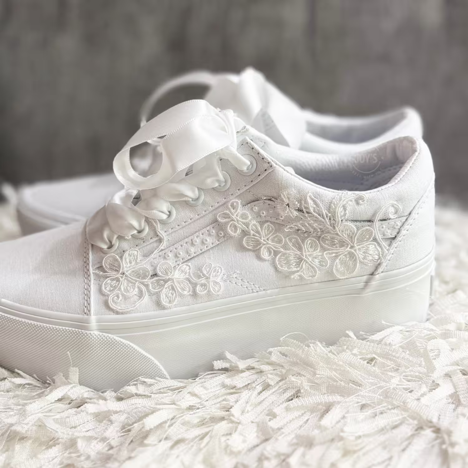 Wedding Sneakers Custom Embroidered Vans Canvas Platform