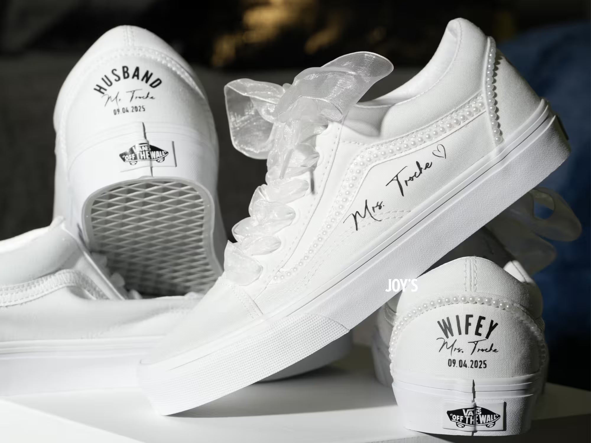 Wedding Sneakers Custom Pearl Canvas Vans