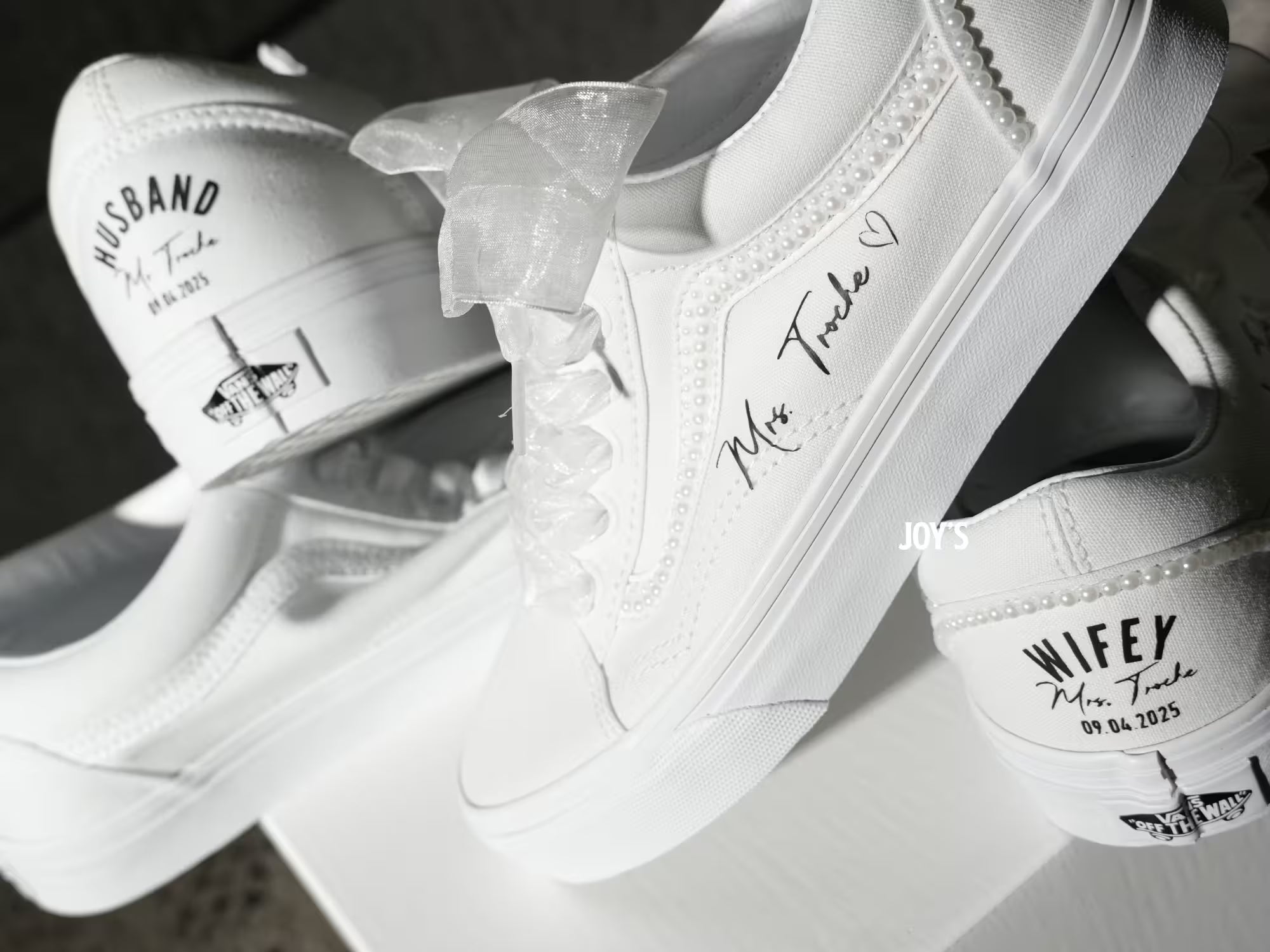 Wedding Sneakers Custom Pearl Canvas Vans