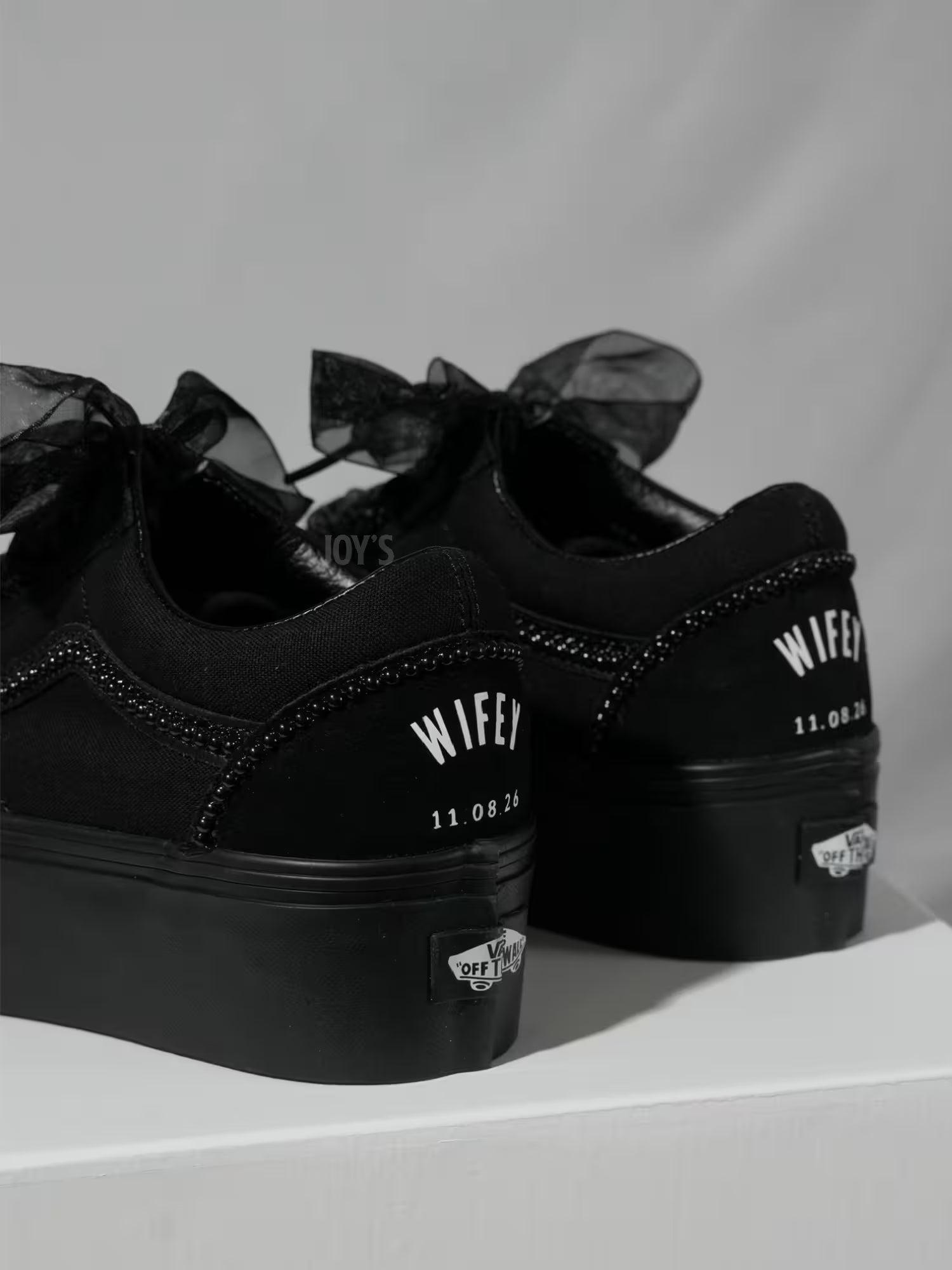 Wedding Sneakers Custom Vans Black Canvas Platform