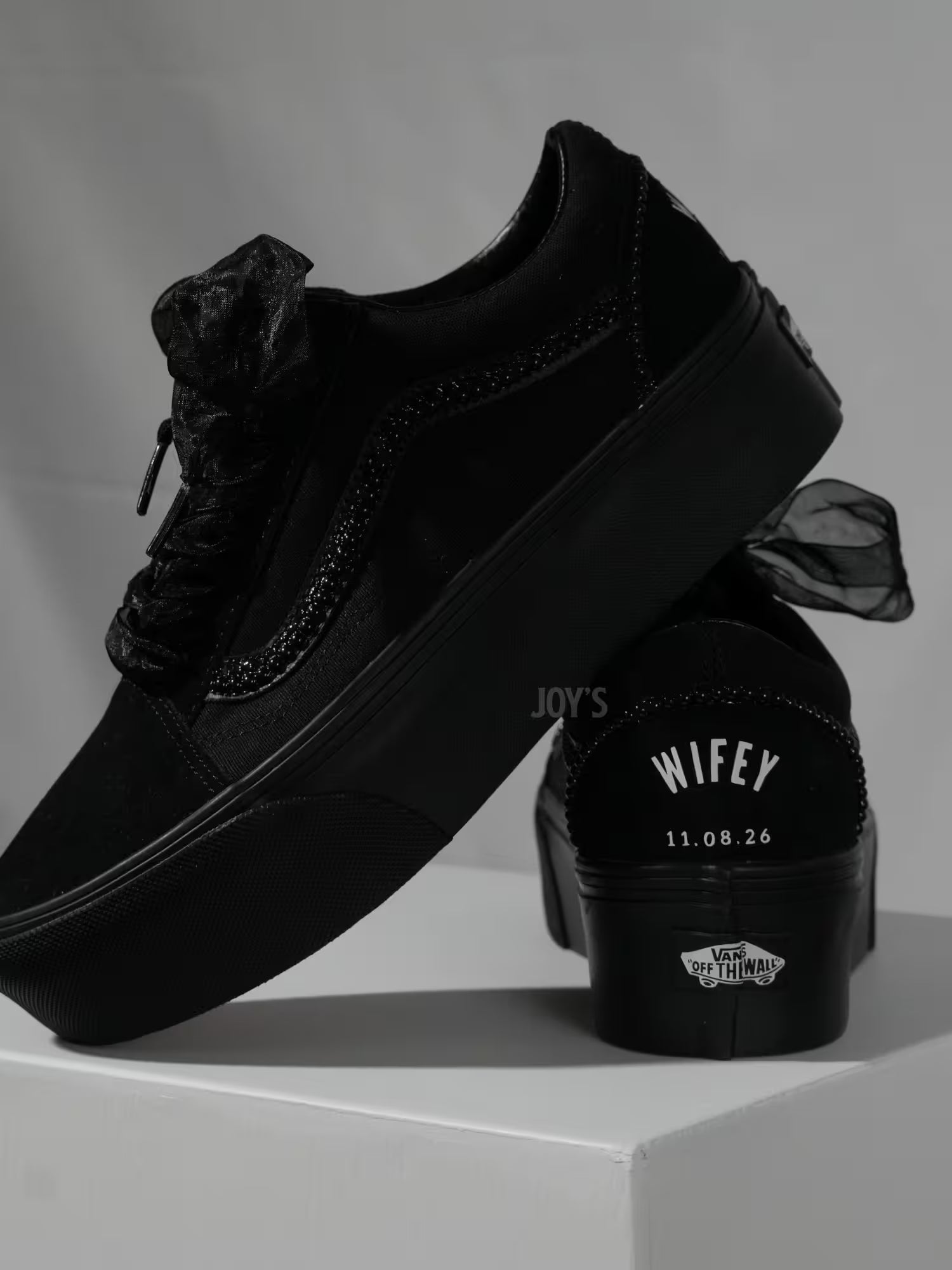 Wedding Sneakers Custom Vans Black Canvas Platform