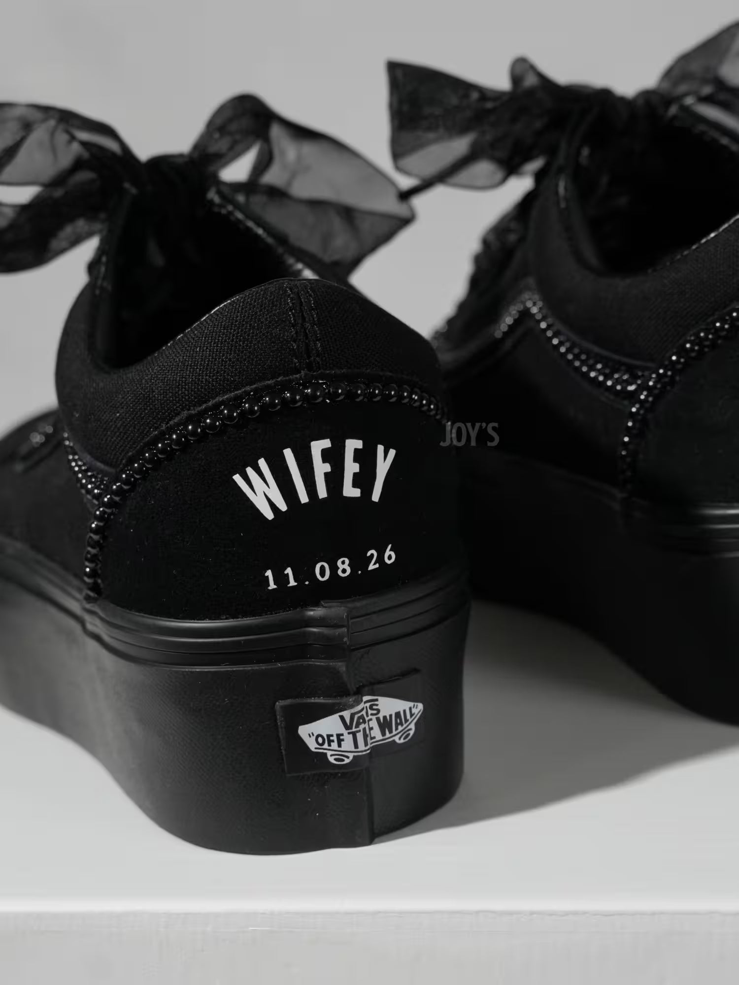 Wedding Sneakers Custom Vans Black Canvas Platform