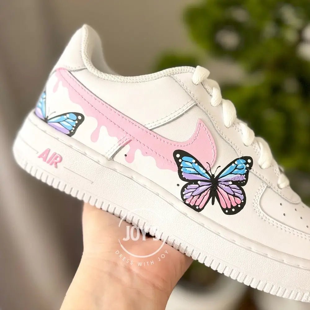 Blue and Pink Drip Butterflies Custom Air Force 1 - Sneakers JOY'S Custom Sneakers