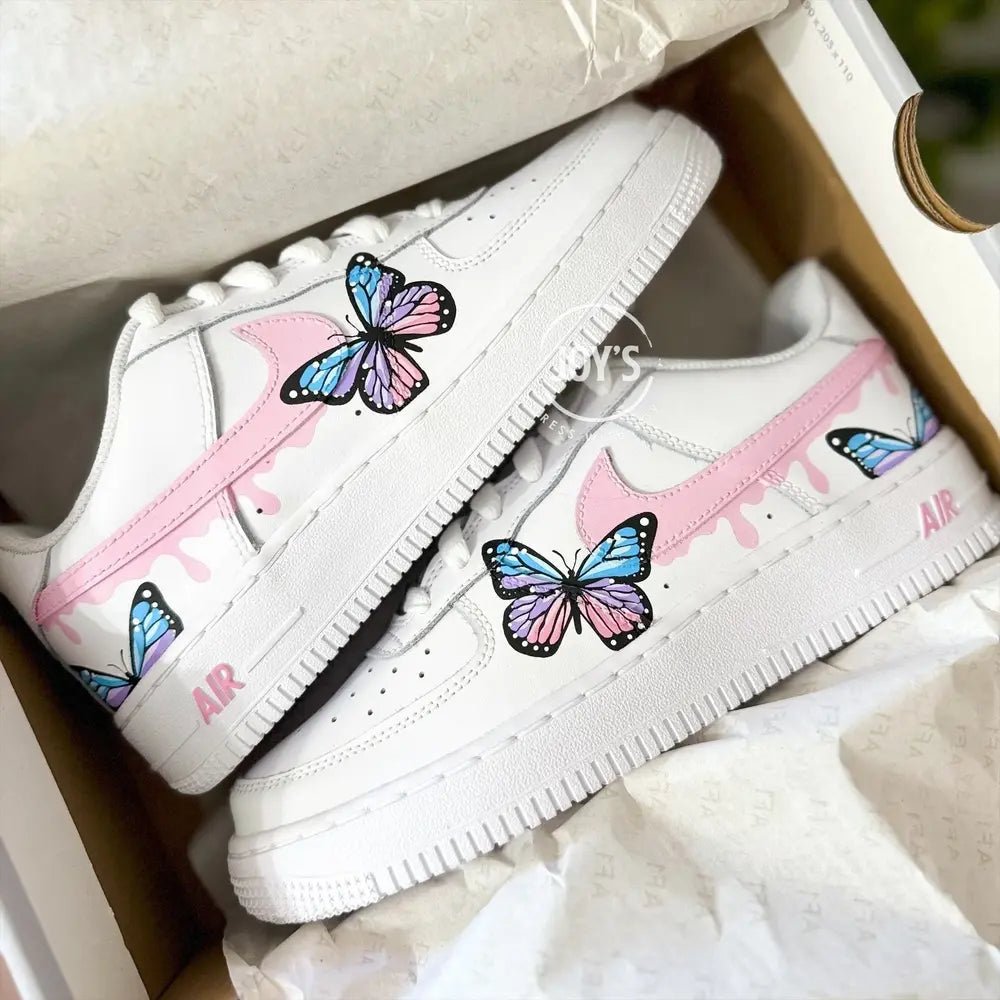 Blue and Pink Drip Butterflies Custom Air Force 1 - Sneakers JOY'S Custom Sneakers