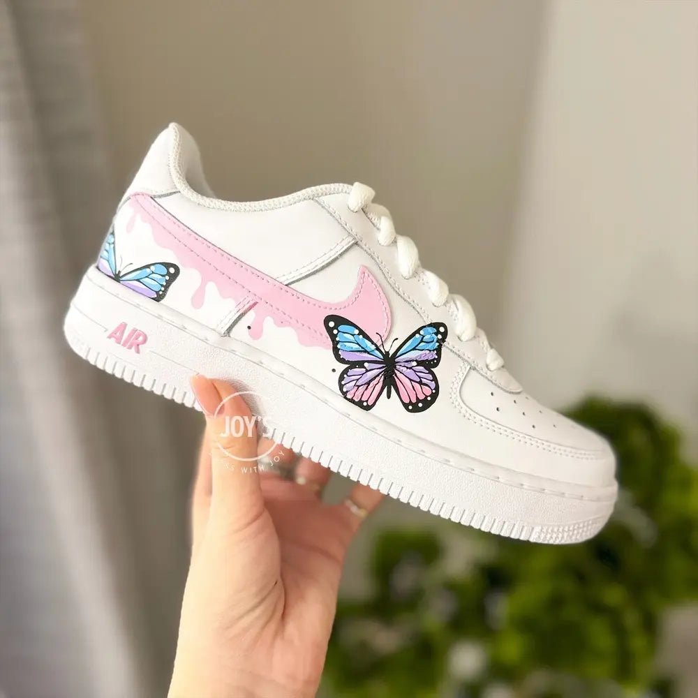 Blue and Pink Drip Butterflies Custom Air Force 1 - Sneakers JOY'S Custom Sneakers