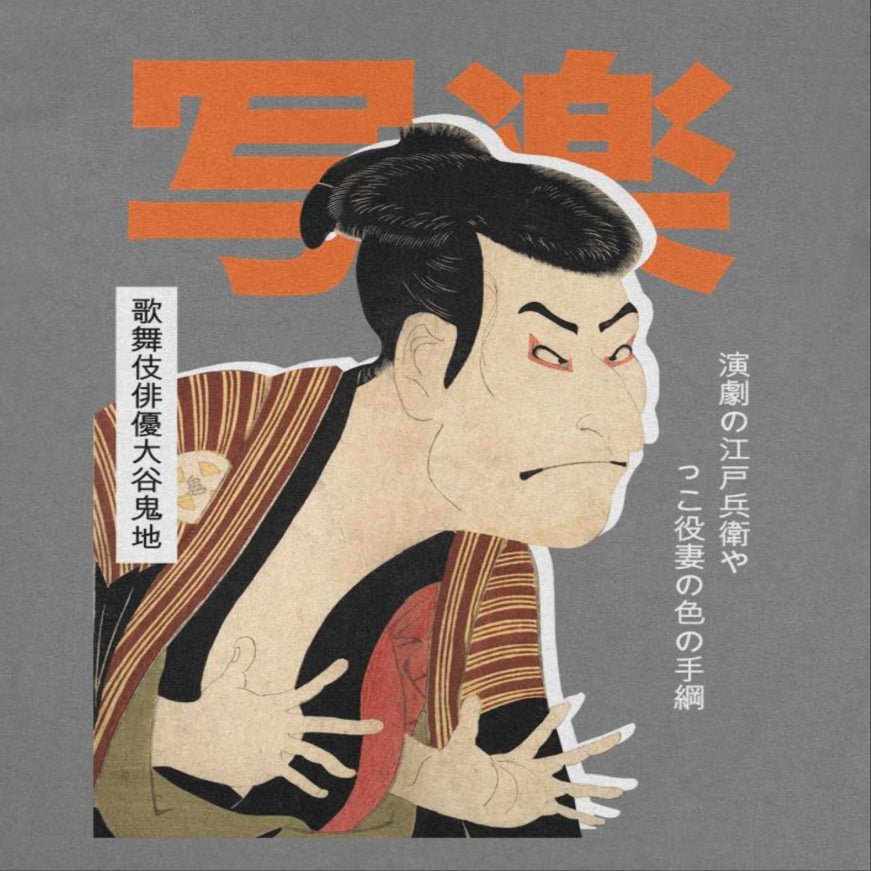 Classic Paintings Otani Oniji Sharaku Charcoal T-Shirt - Licensed Art T-Shirts JOY'S Custom Sneakers