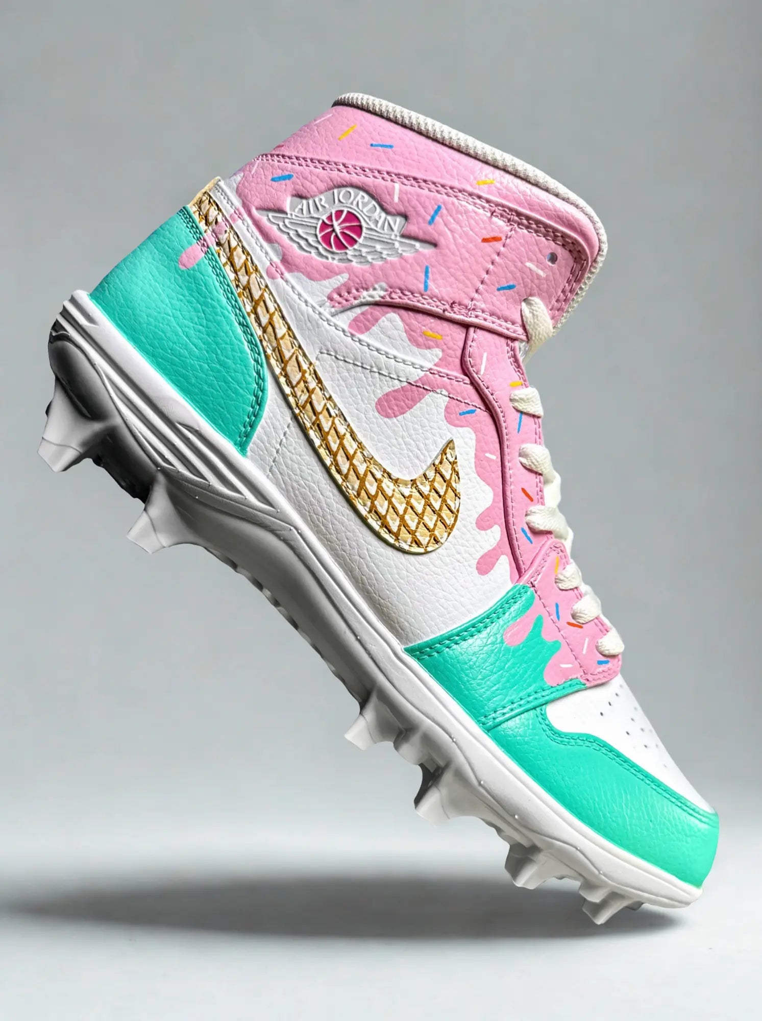 Ice Cream Custom Jordan 1 Mid Football Cleats - JOY'S Custom Sneakers