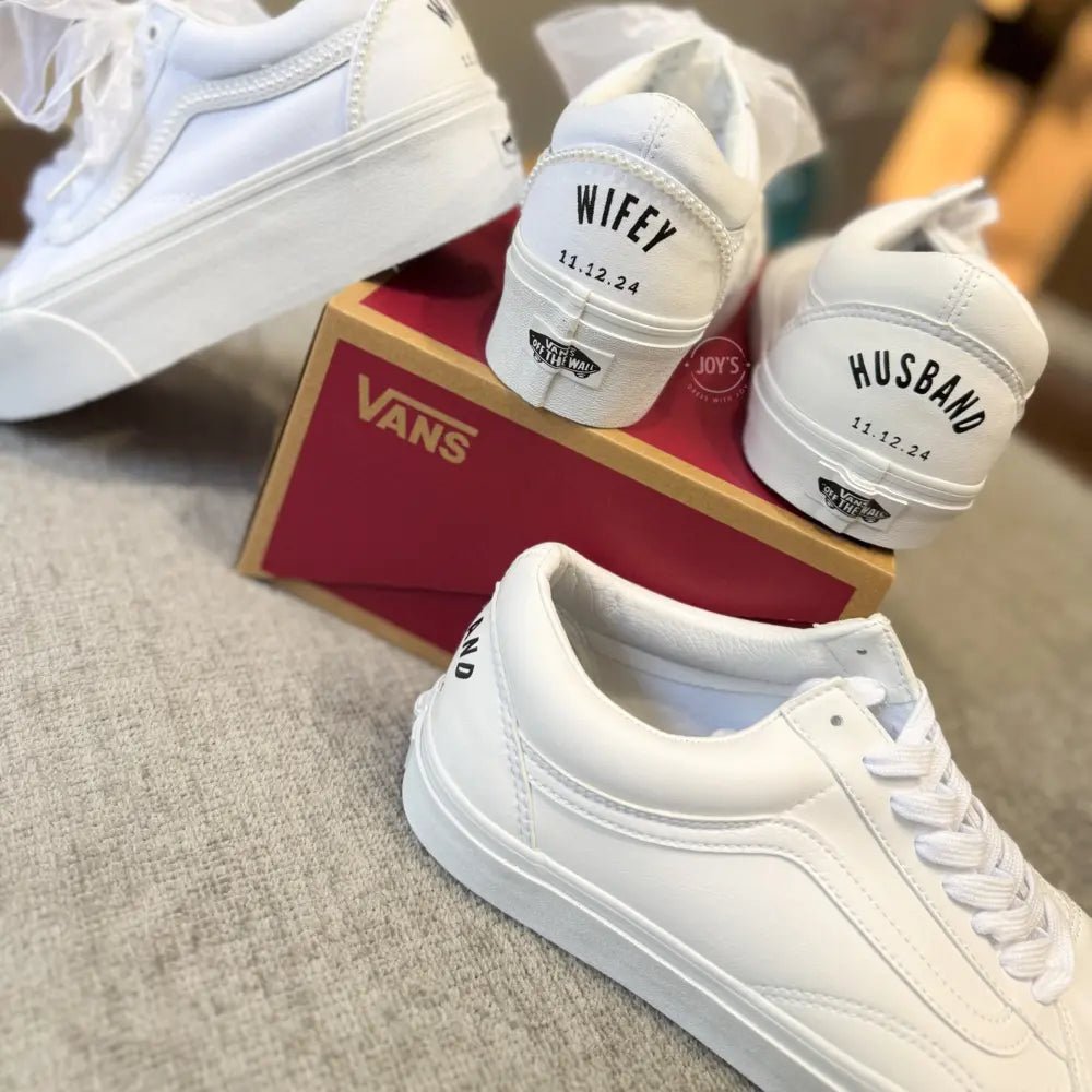 Wedding Sneakers White Pearls Custom Vans Canvas-High Platform.