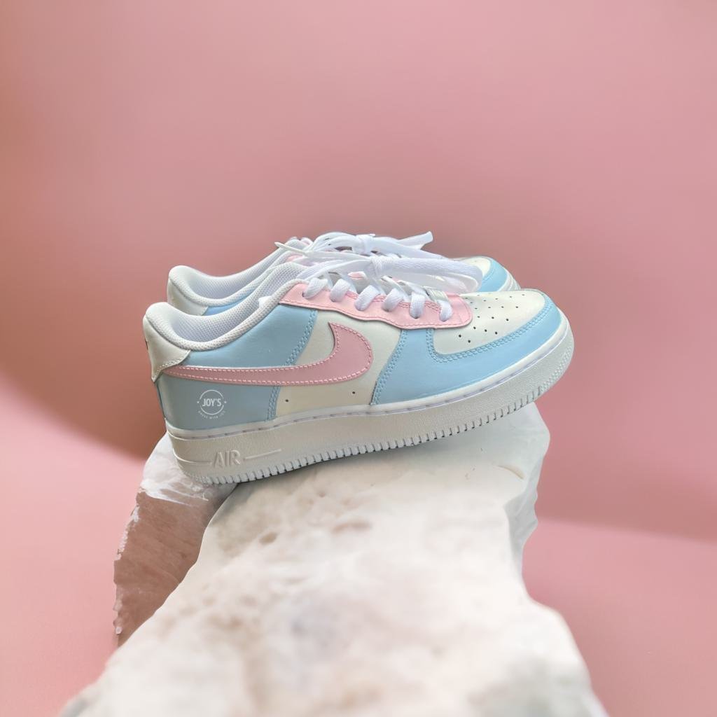 Baby Blue and Pink Custom Air Force 1 Sneakers - Sneakers Joy's
