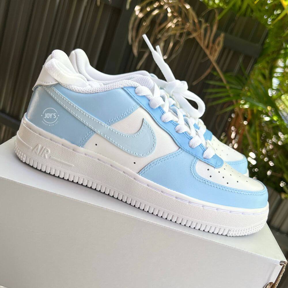 Baby Blue Color Block Custom Air Force 1 Sneakers. Low, Mid & High Top - Sneakers Joy's