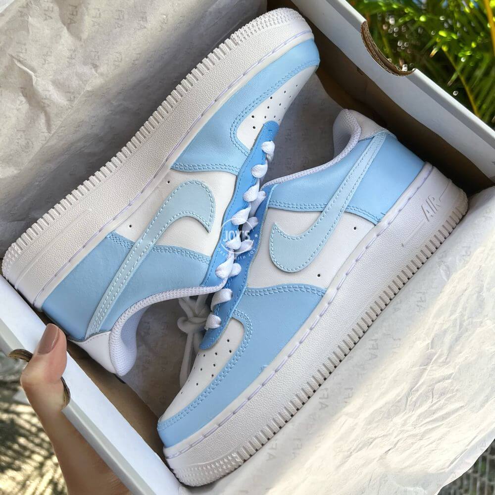 Baby Blue Color Block Custom Air Force 1 Sneakers. Low, Mid & High Top - Sneakers Joy's
