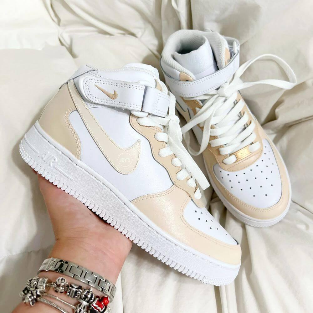 Beige Custom Air Force 1 Low/Mid/High Sneakers - Sneakers Joy's
