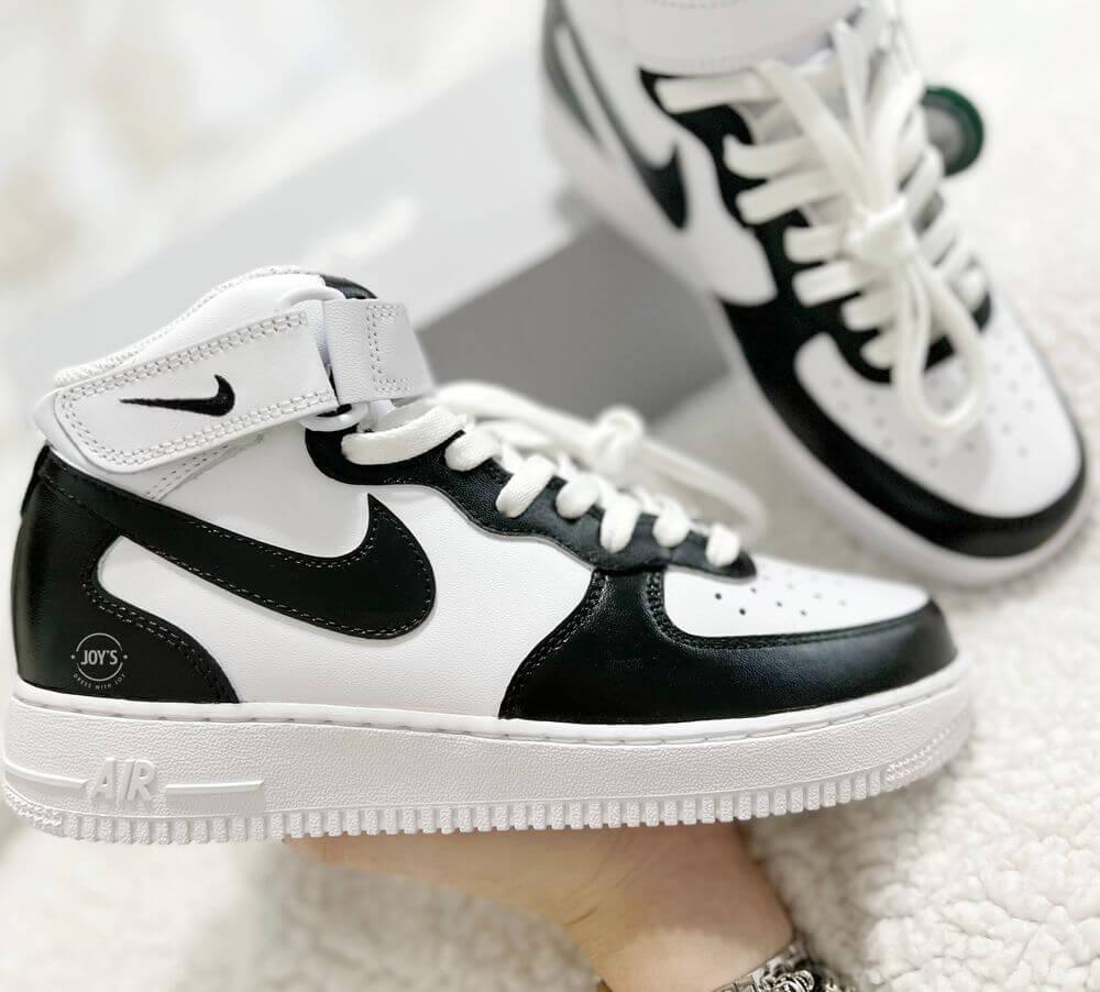 Black and White Custom Air Force 1 Low/Mid/High Sneakers - Sneakers Joy's