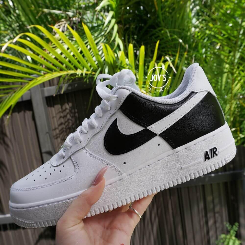 Black and White Custom Air Force 1 Sneakers - Sneakers Joy's