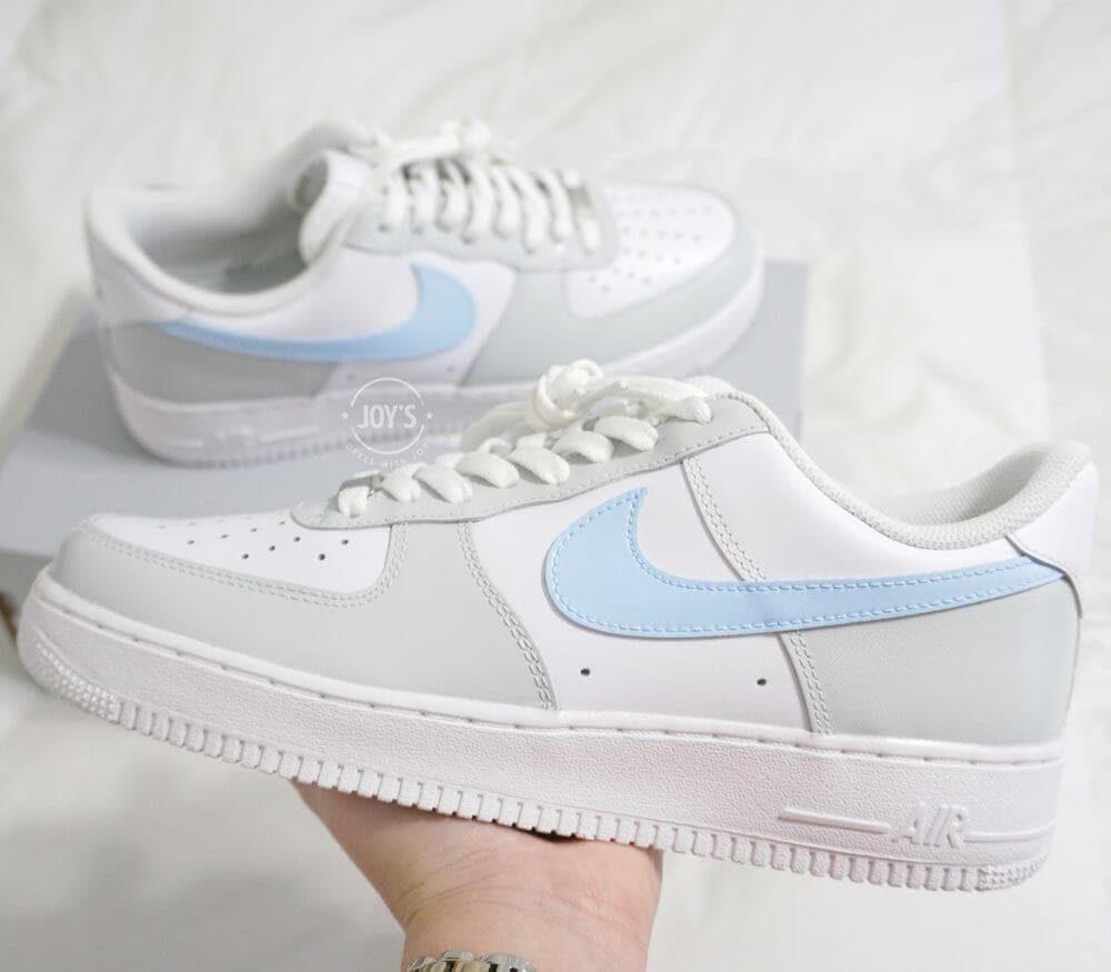 Blue and Gray Custom Air Force 1 Low/Mid/High Sneakers - Sneakers Joy's