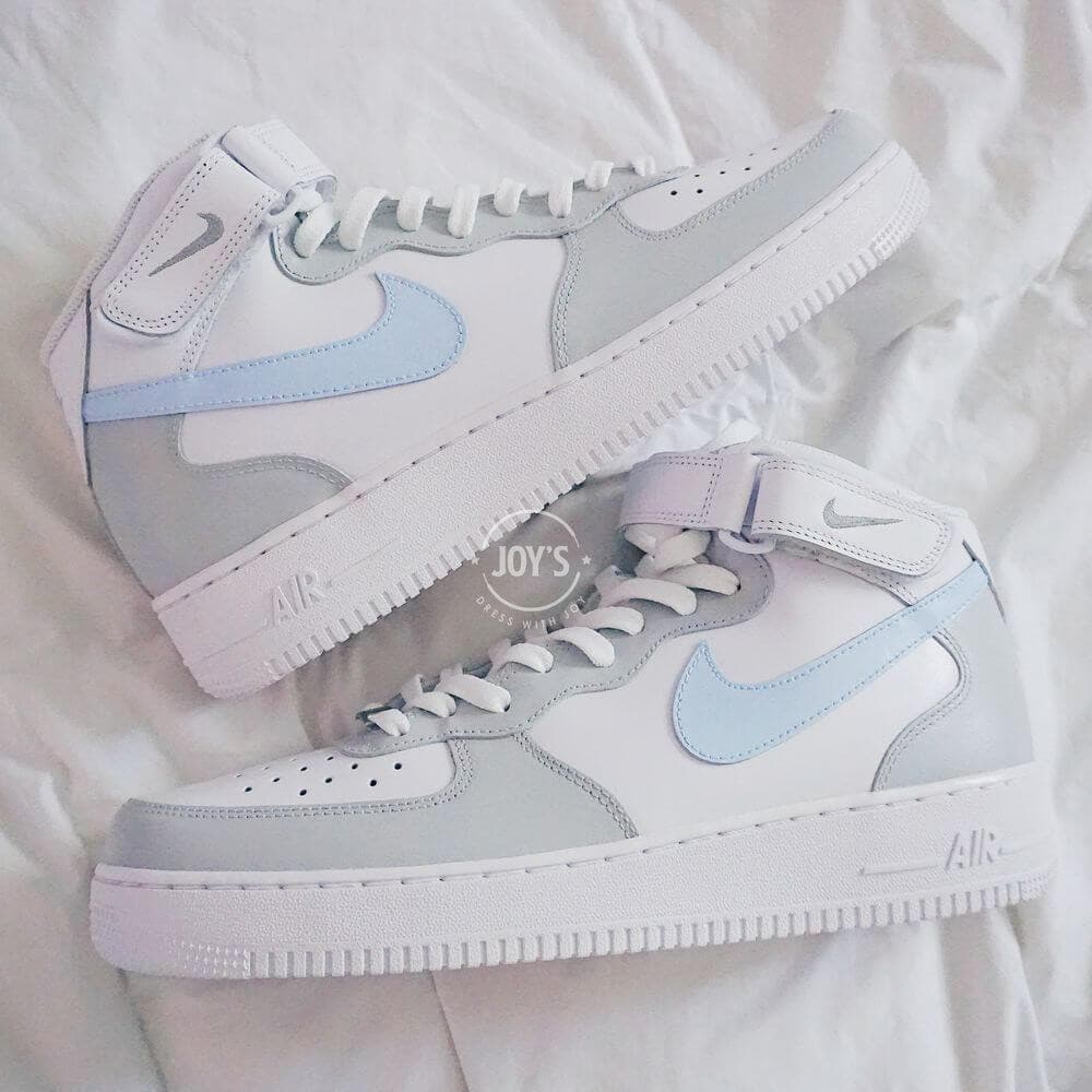 Blue and Gray Custom Air Force 1 Low/Mid/High Sneakers - Sneakers Joy's