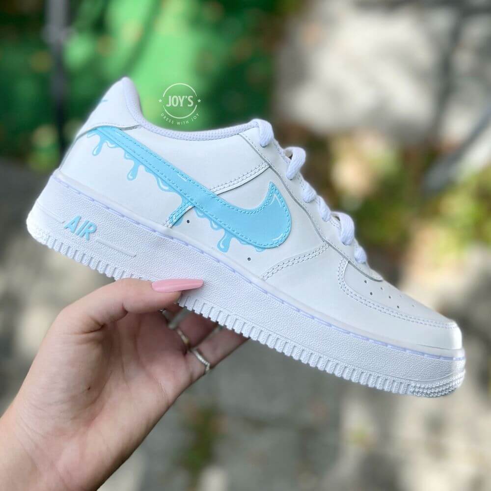 Custom Hand Painted Gold Speckled Blue Drip Nike Air Force 1 – B