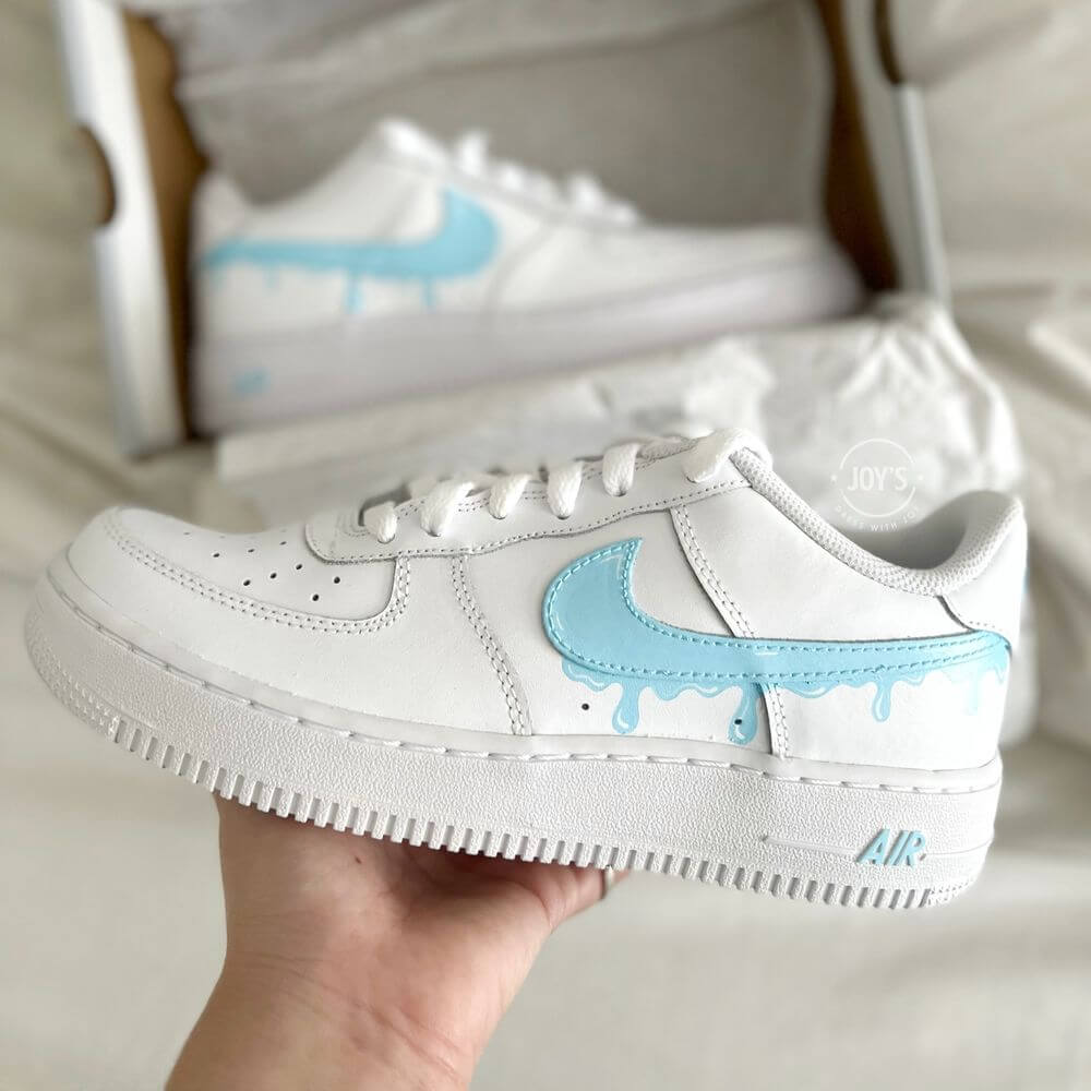 Blue Dripping Custom Air Force 1 Sneakers - Sneakers Joy's