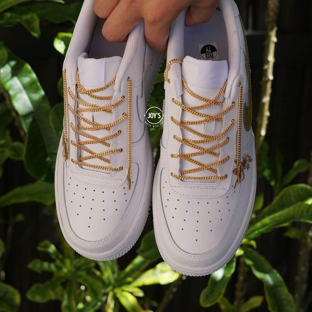 Final Sale-Cherub Angels Golden with Chain Laces Custom Air Force 1 Sneakers - Sneakers Joy's