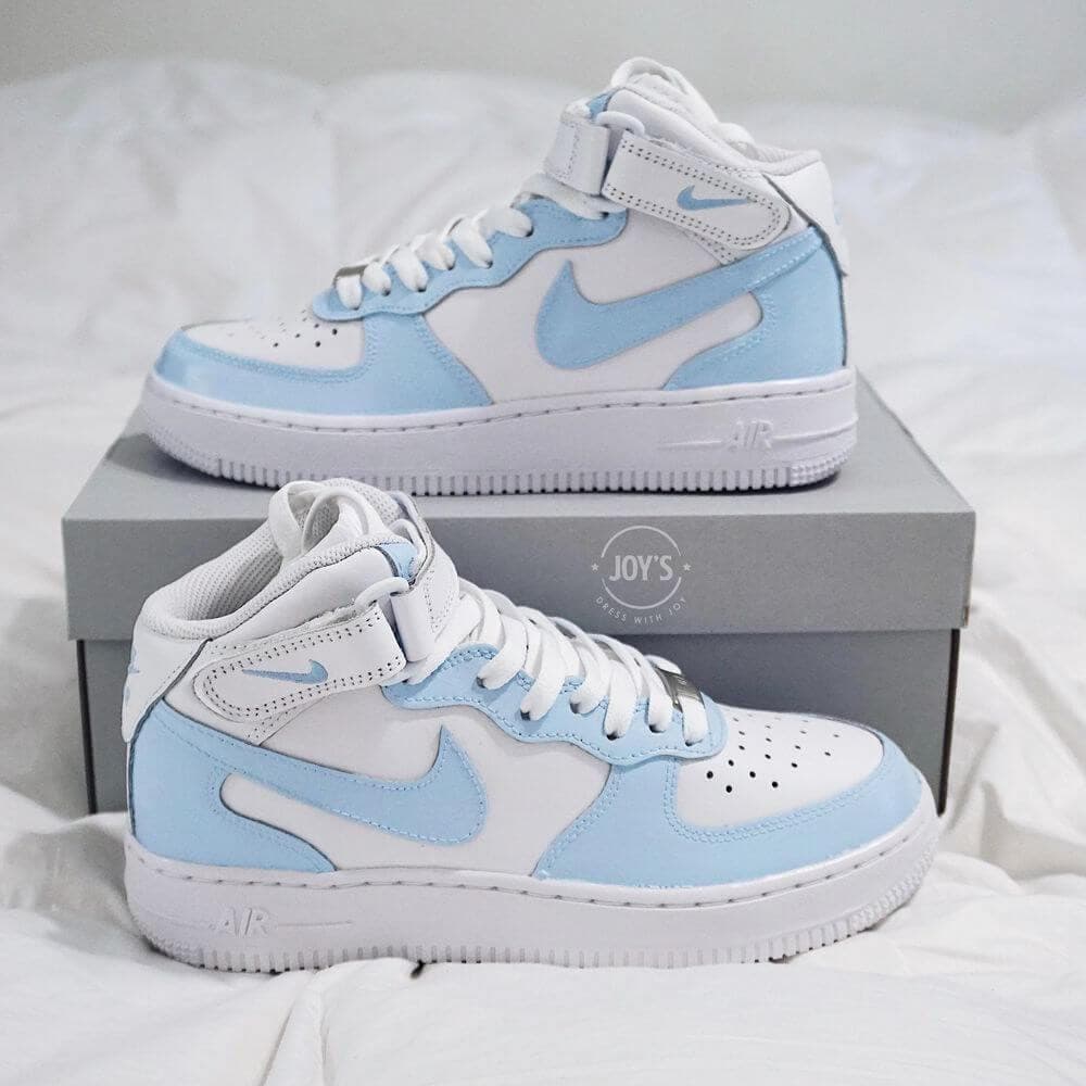 Light Baby Blue Custom Air Force 1 Low/Mid/High Sneakers - Sneakers Joy's