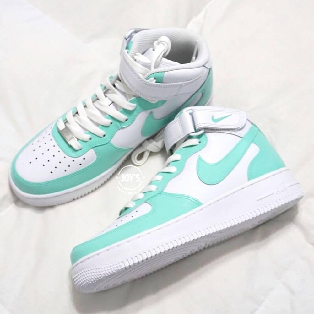 Mint Green Custom Air Force 1 Low/Mid/High Sneakers - Sneakers Joy's