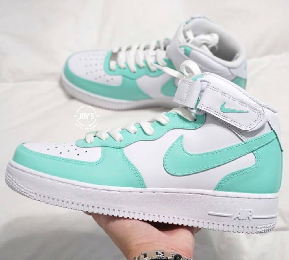 Mint Green Custom Air Force 1 Low/Mid/High Sneakers - Sneakers Joy's