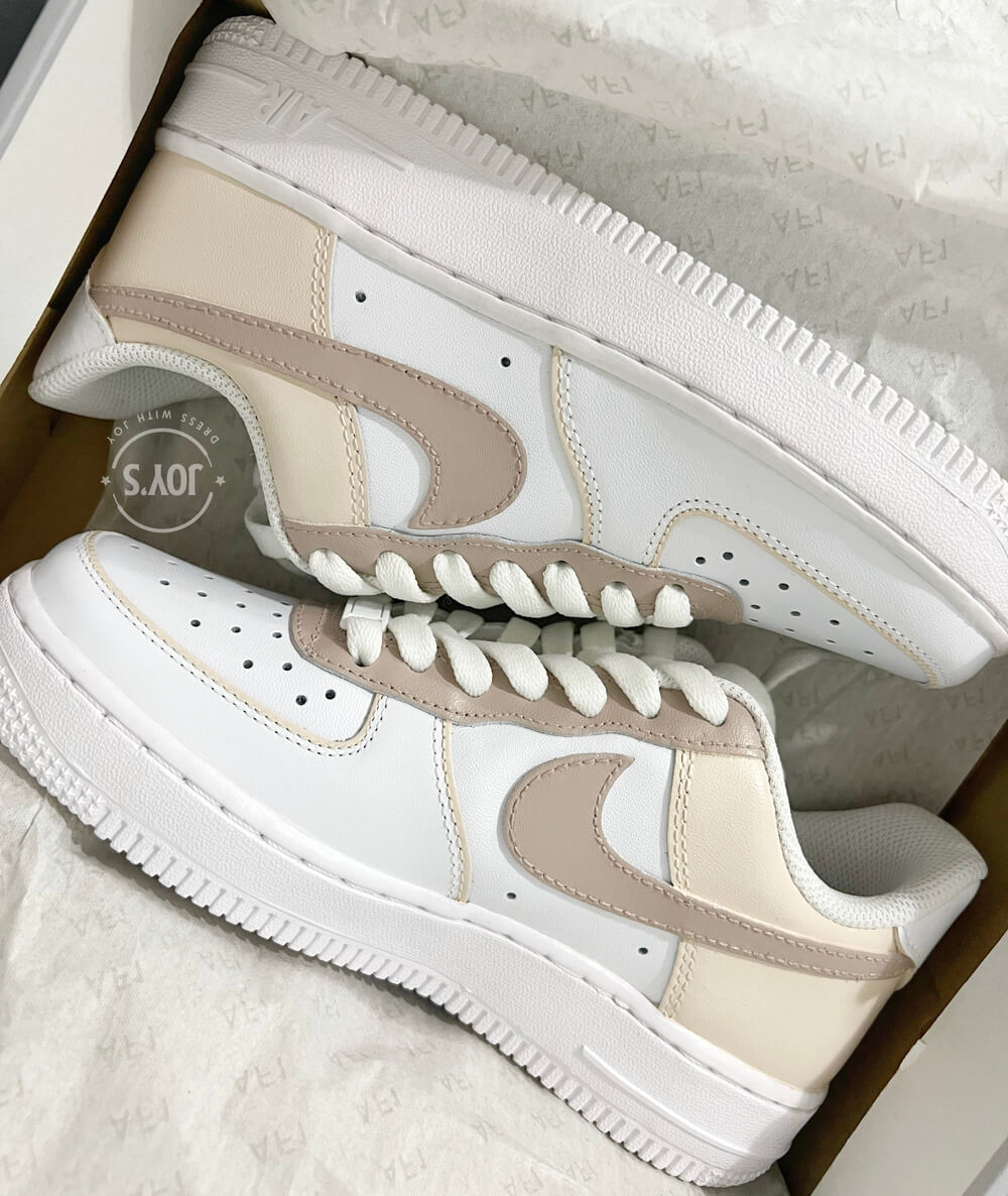Mocha Beige Color Block Custom Air Force 1 Low/Mid/High Sneakers - Sneakers Joy's