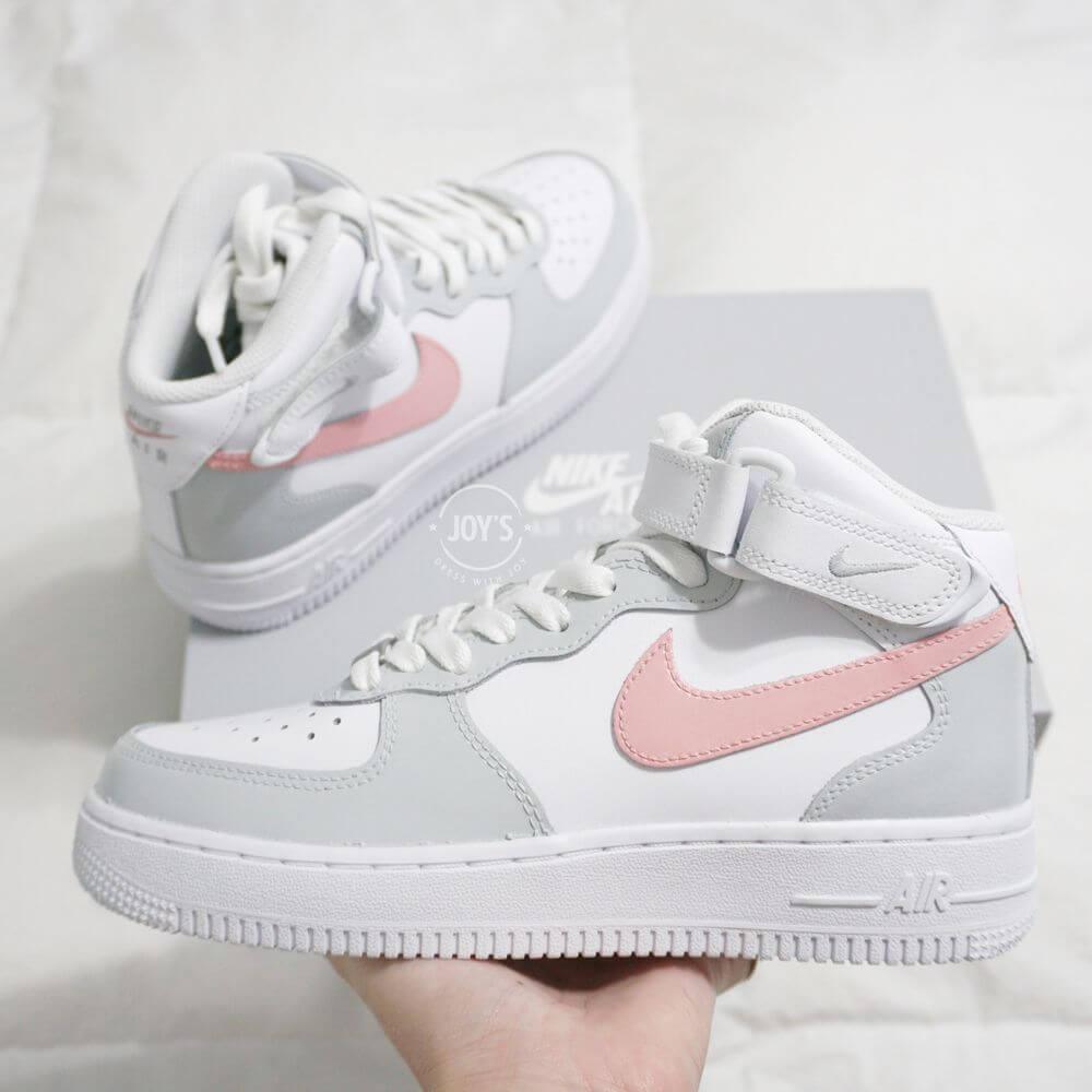Pink and Gray Custom Air Force 1 Low/Mid/High Sneakers - Sneakers Joy's
