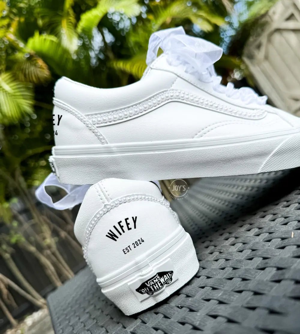 Wedding Sneakers White Pearls Custom Vans.