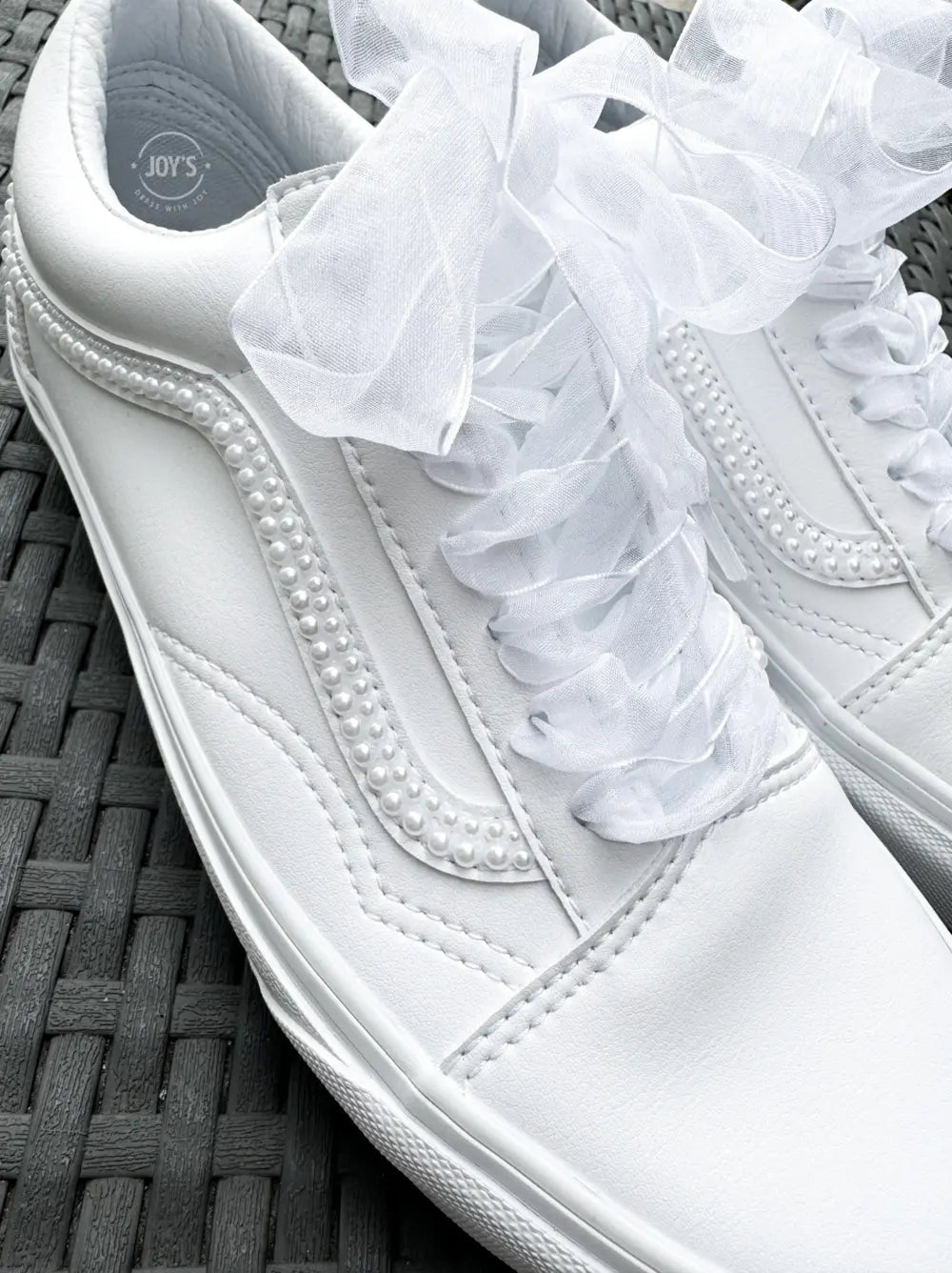 Wedding Sneakers White Pearls Custom Vans.