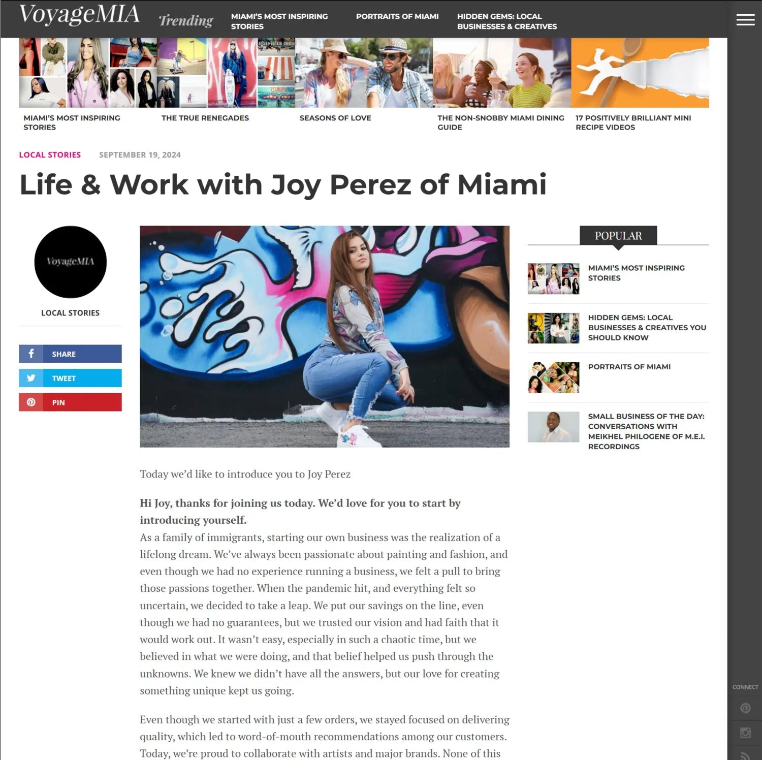 Interview with Voyage Miami Magazine - JOY'S Custom Sneakers