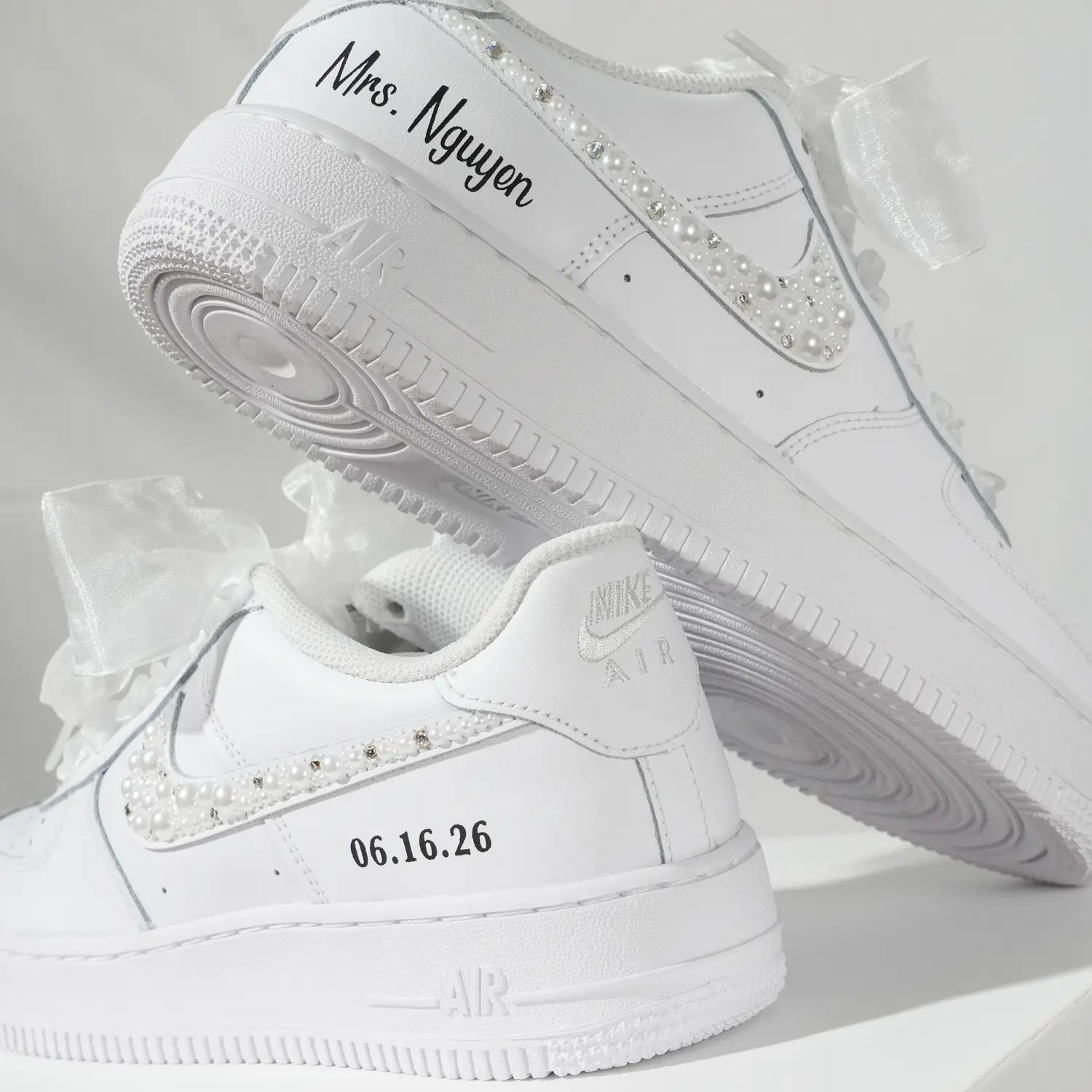 Wedding Sneakers-White Pearls, Crystals and Rhinestones. White Sneakers with Ribbon