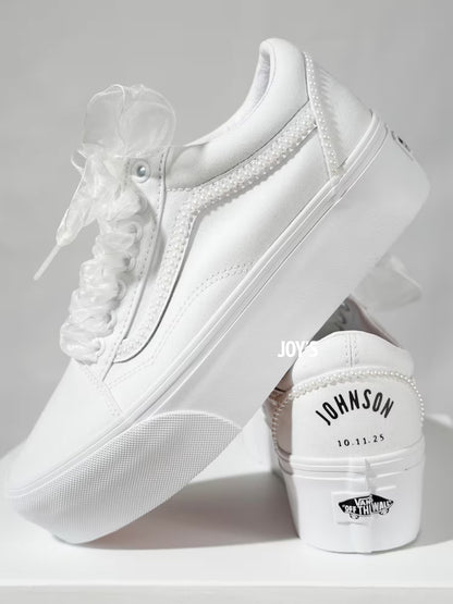 Wedding Sneakers Custom Vans Canvas Platform