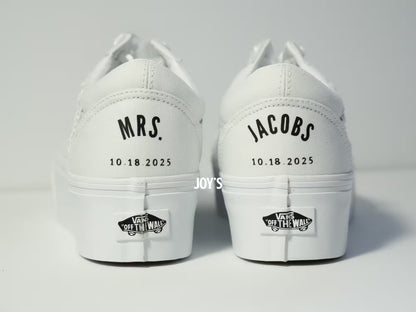 Wedding Sneakers Custom Embroidered Vans Canvas Platform