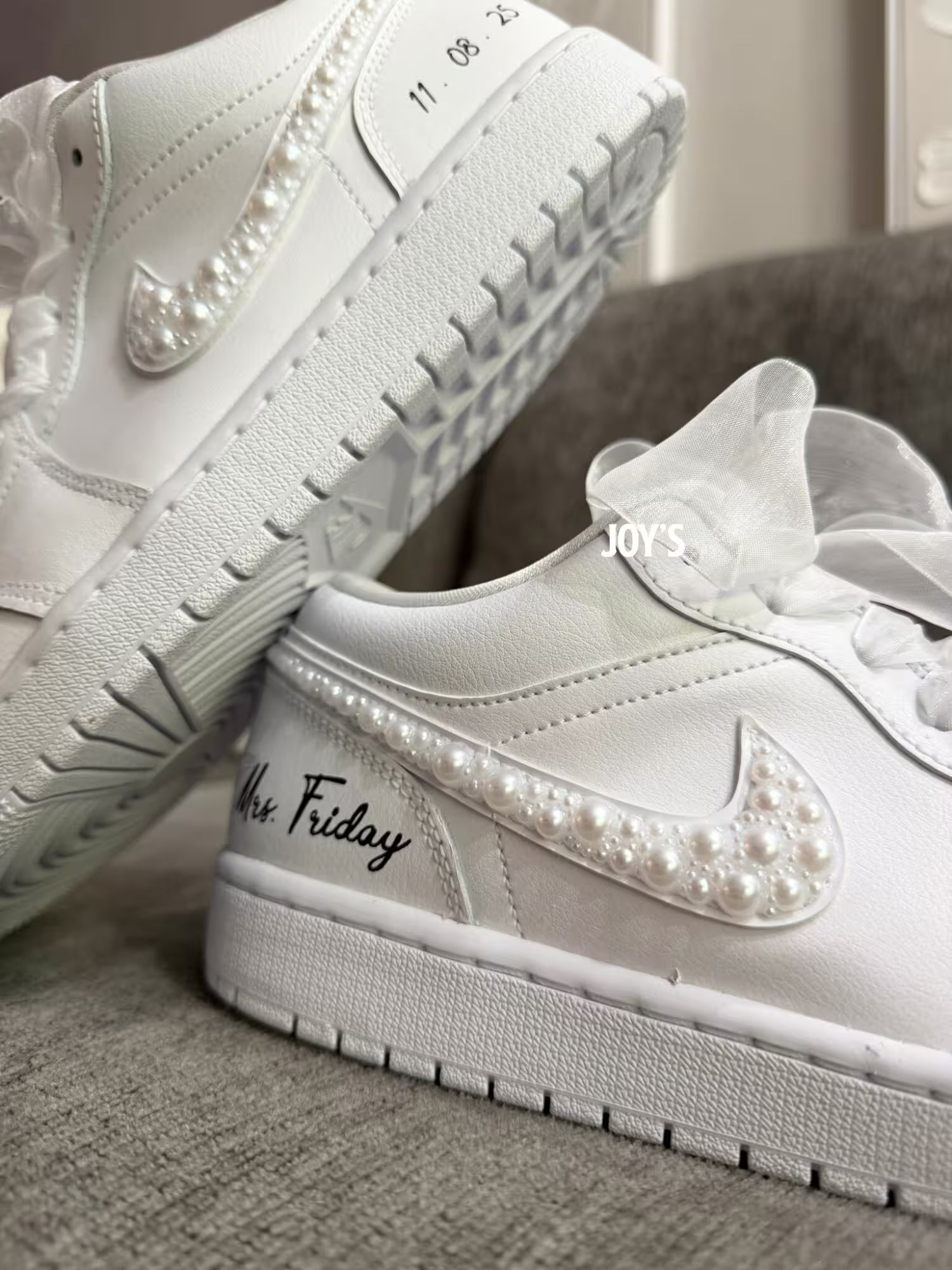 Wedding Sneakers Custom Air Jordan 1 Pearls