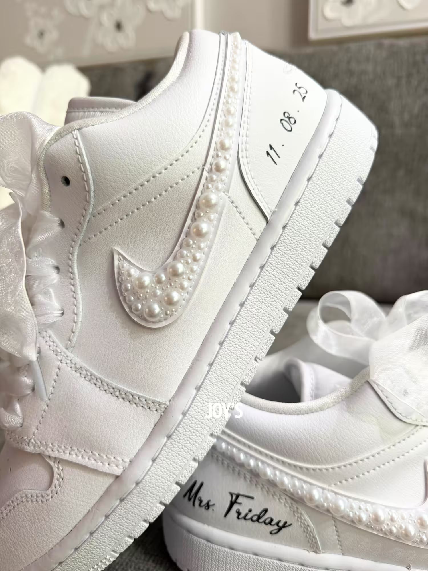 Wedding Sneakers Custom Air Jordan 1 Pearls