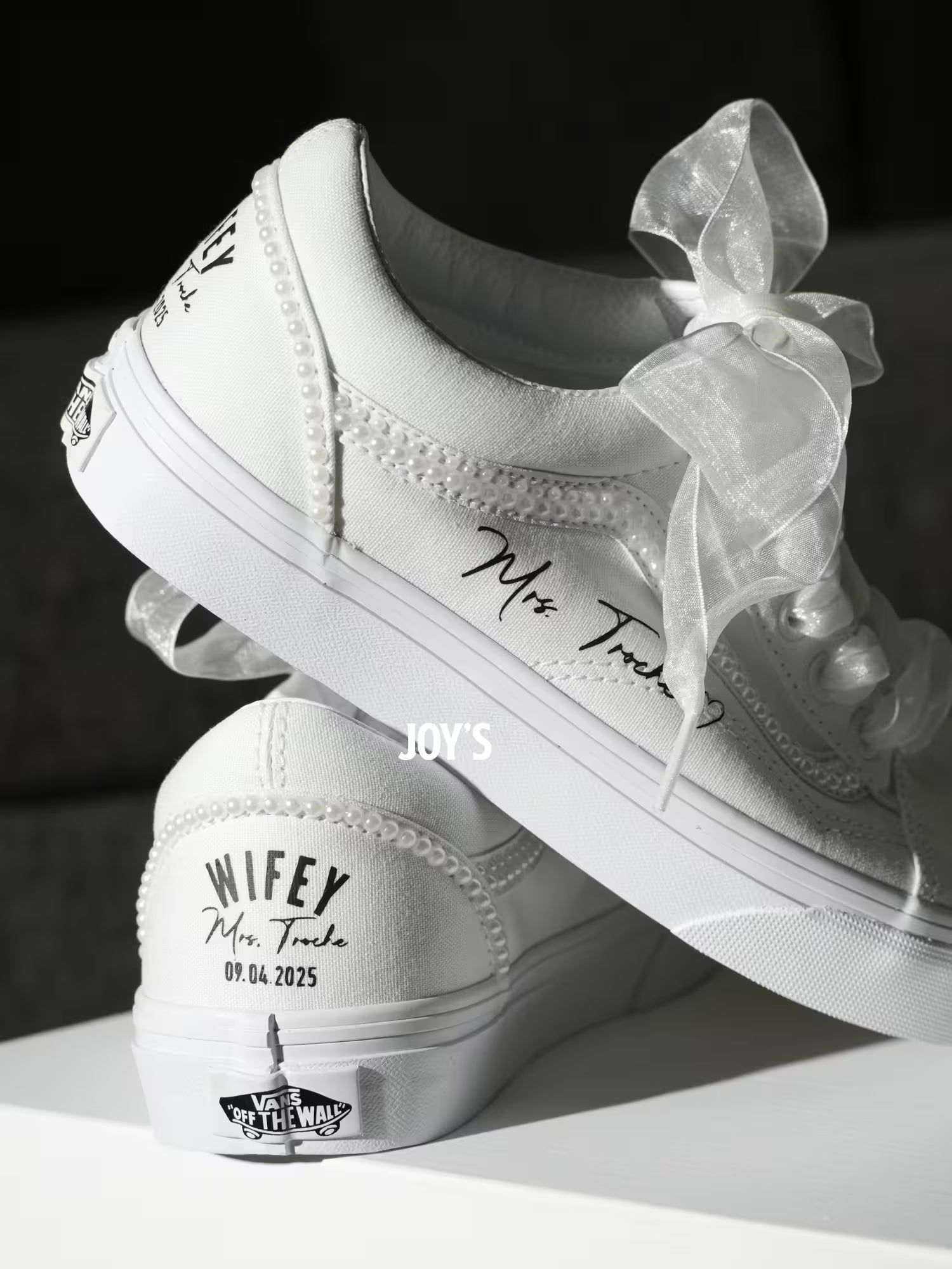 Wedding Sneakers Custom Pearl Canvas Vans