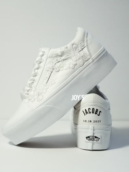 Wedding Sneakers Custom Embroidered Vans Canvas Platform