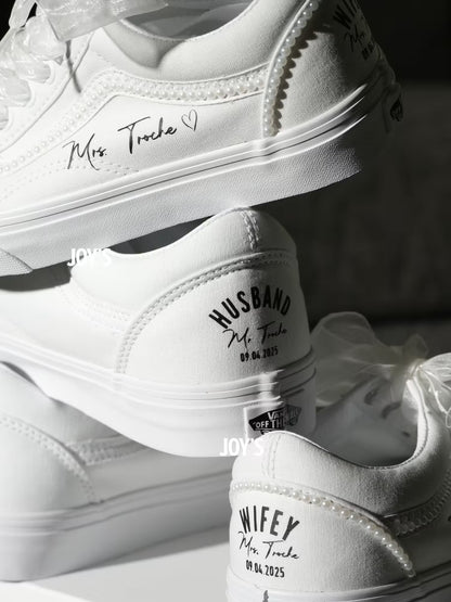 Wedding Sneakers Custom Pearl Canvas Vans