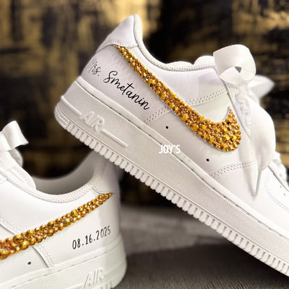 Wedding Golden Rhinestones Custom AF1