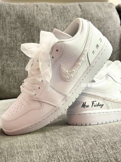 Wedding Sneakers Custom Air Jordan 1 Pearls