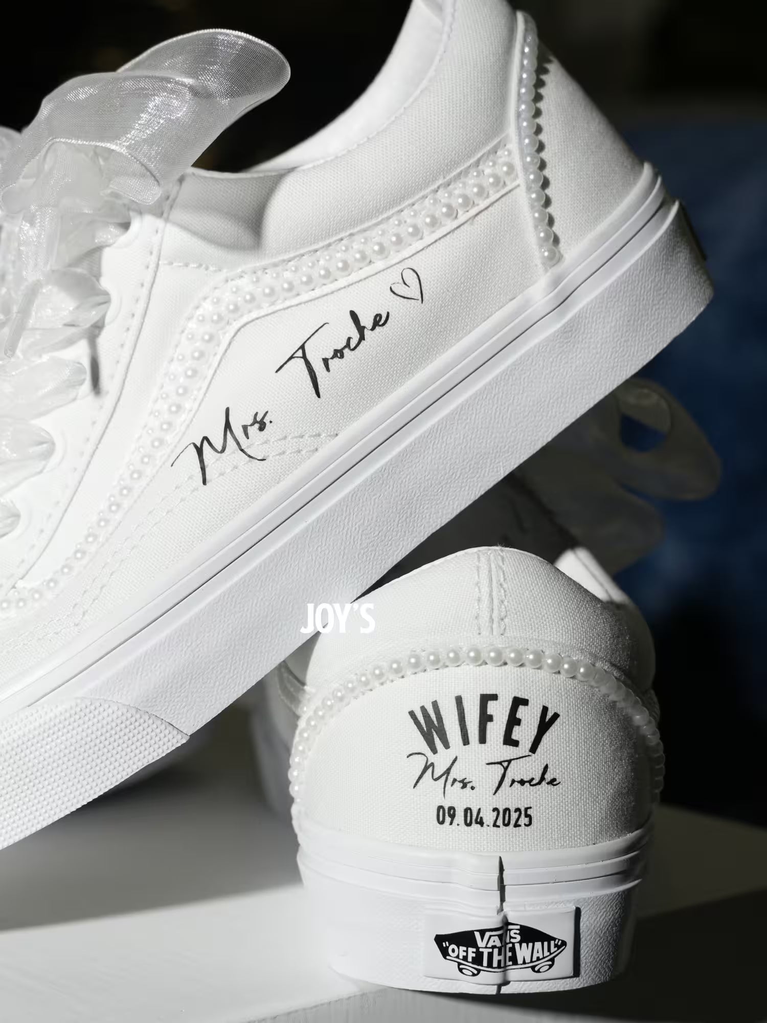 Wedding Sneakers Custom Pearl Canvas Vans