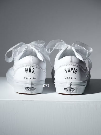 Wedding Sneakers Custom Pearl Leather Vans