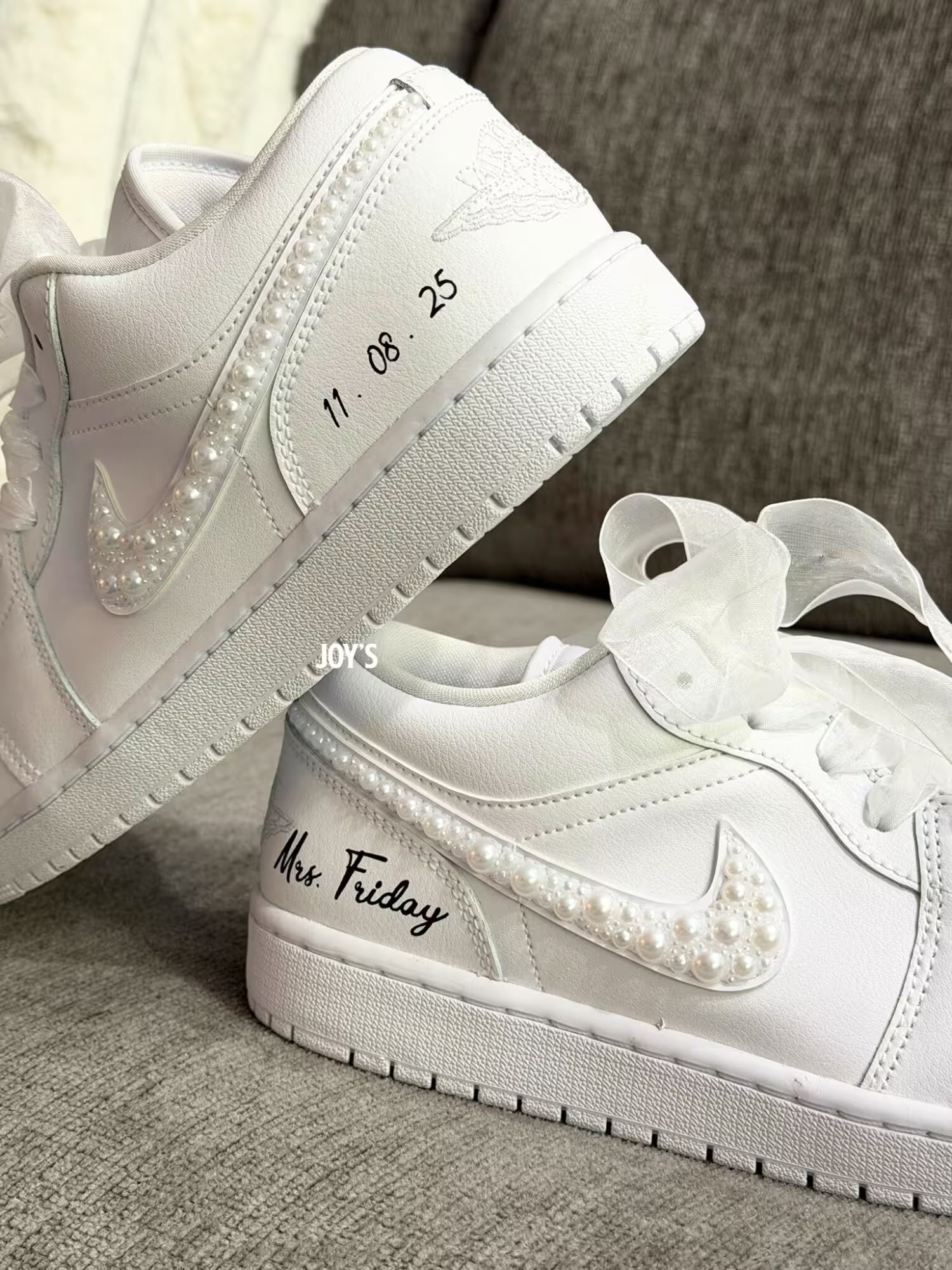 Wedding Sneakers Custom Air Jordan 1 Pearls