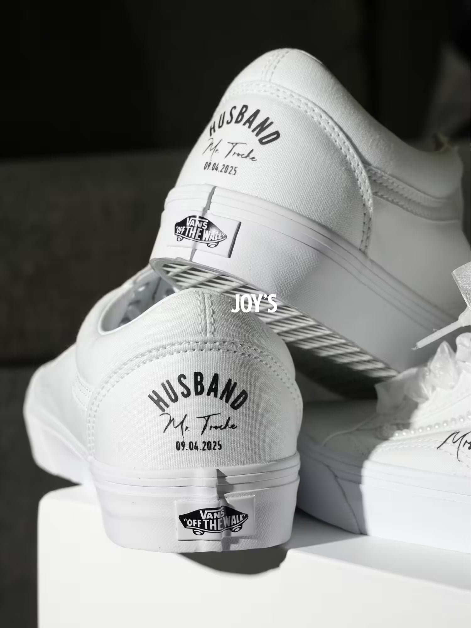 Wedding Sneakers Custom Pearl Canvas Vans